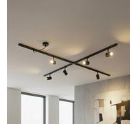 Système de lampes sur rail Lindby Linaro, GU10, à 6 lampes, noir, forme en X Linaro, noir, Salon / Salle à manger, Aluminium, Moderne