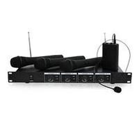 Ibiza Système de micro VHF VHF4 – 4 canaux, 3 micros à main + 1 micro de tête, récepteur – Noir