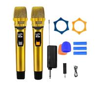 Système De Microphone Sans Fil Professionnel DJ Karaoké À 2 Canaux Avec Micro Doré Brillant Et Récepteur Rechargeable Sans Fil For DJ De Fête(B)
