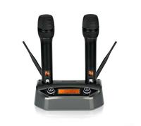 Système de microphone sans fil professionnel double FM portable avec réduction du bruit en alliage d'aluminium pour discours de karaoké en direct Noir