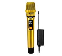 Système de Microphone sans fil professionnel pour karaoké DJ à 2 canaux,avec micro doré brillant,récepteur rechargeable sans fil