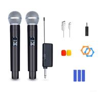 Système de microphone sans fil rechargeable - Portée de 50 m - 730-769 MHz - Faible distorsion - Pour karaoké, mariage, réunion, discours - Noir - Lot parent (un et deux)