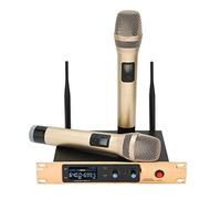 Système de Microphone sans Fil UG-366, Ensemble de Microphones sans Fil UHF Double Canal, 2 Microphones à Main, Fréquence Réglable 2x30, Idéal pour Le Karaoké, Les Mariages, Les(doré)