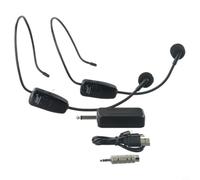 Système de microphone sans fil UHF double casque rechargeable Portée de 48,8 m Anti-hurlement pour enseignement discours yoga performance en direct Noir Sans écran LED (U12F)