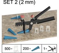 Système de mise à niveau des carreaux aide à la pose système de plan de carreaux, Set 2, 500 clips, 200 cales, pinces, 2 mm
