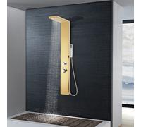 vidaXL Système de panneau de douche Acier inoxydable 201 Doré Multifonction Design carré