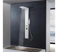 Système de panneau de douche en acier inoxydable brossé carré 130 cm avec jets de massage, pomme de douche à main, cascade, pluie pour installation murale et spa balnéo