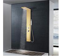vidaXL Système de panneau de douche Acier inoxydable 201 Doré Multifonction Design carré