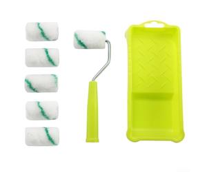 Système de peinture murale 8 pièces avec manchons en polyester rayé vert, plateaux de peinture en polypropylène et composants en acier pour plus de durabilité