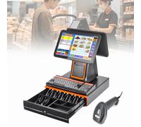 Système de Point de Vente pour Restaurant, Caisse enregistreuse Intelligente Tout-en-Un, Double écran Tactile de 15,6 Pouces, imprimante de reçus intégrée, pour supermarchés et détaillants Black