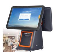 Système De Point De Vente Tout-en-Un 15,6 Pouces avec Imprimante Thermique 58mm Caisse Enregistreuse Tactile pour Petites Entreprises Prenant en Charge Plus 30 Langues(Black,DualScreen)