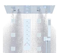 Système de pommeau de douche en laiton 38,1 x 71,1 cm, 3 fonctions, ensemble complet de robinet de douche avec valve rugueuse, expérience de pluie luxueuse pour la maison et le spa