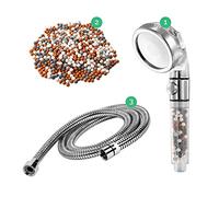 Système de pommeau de douche StoneStream® EcoPower d'origine - Filtre ionique pour adoucir et économiser l'eau - avec bouton EcoStop pour douches non électriques uniquement - Kit économique 3 en 1