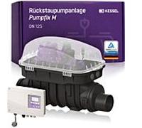 Système de pompage anti-refoulement KESSEL Pumpfix M 24125 DN 125 avec clapet anti-retour motorisé et pompe de broyage, L/H 645/422 mm, avec raccords d'entrée et de sortie