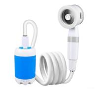 Système de pompe de douche portable rechargeable avec siège de douche et tuyau pour l'extérieur, voyage, randonnée, lavage de voiture, soin des animaux domestiques, couleur blanche