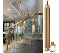 Système de poteaux de garde-corps d'escalier en acier inoxydable doré for verre - Hauteur réglable de 155 à 124 cm avec pince à verre et caoutchouc(Gold Corner Post,140cm)