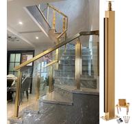 Système de poteaux de garde-corps d'escalier en acier inoxydable doré for verre - Hauteur réglable de 155 à 124 cm avec pince à verre et caoutchouc(Gold End Post,85cm)