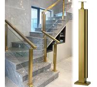 Système de poteaux de garde-corps d'escalier en verre et acier inoxydable doré - Pince de balustrade durable for terrasses, balcons et piscines(Gold End Post,110cm)