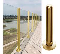 Système de poteaux de garde-corps en verre doré rond en acier inoxydable 304 sans panneau de verre extérieur pour terrasse en verre, garde-corps durable pour la sécurité de la terrasse