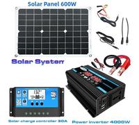 Système de production d'énergie solaire, onduleur 110V/220V 6000W, panneau solaire 12V 30A, contrôleur, Kit complet de production d'énergie, chargeur-noir 110v 4000w