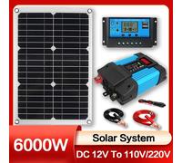Système de production d'énergie solaire, onduleur 110V/220V 6000W, panneau solaire 12V 30A, contrôleur, Kit complet de production d'énergie, chargeur yellow 220v 4000W