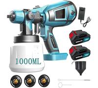 Système de pulvérisation de peinture sans fil, compatible avec batteries Makita 18 V, pistolet à peinture électrique, avec 3 buses, 3 motifs de pulvérisation, avec seau de peinture amovible de 1000 ml