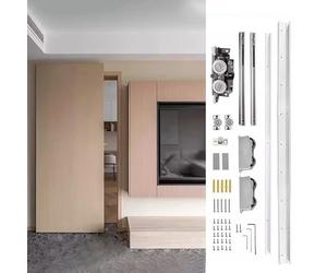 Système de quincaillerie sans rail pour porte coulissante, kit de guidage de porte de poche fantôme invisible avec rouleau pour portes en bois, installation facile (3,3 m)