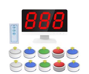 Système de quiz sans fil avec télécommande - Comprend 1 unité de contrôle et 10 buzzers de réponse pour jeux télévisés, concours scolaires et quiz de fête