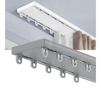 Système de rail à rideaux en aluminium robuste - Support de plafond double rail pour salon, salle de bain et chambre à coucher - Kit de tringle à rideaux gris de 2,7 m pour cloisonnement et division
