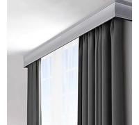 Système de rail de rideau 3 en 1 avec tringle en métal décorative et cantonnière - Rideaux de longueur personnalisée (1,8 m, gris) - Idéal pour les traitements de fenêtres modernes