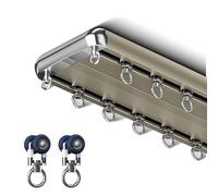 Système de rail de rideau double couche avec rouleaux, longueur réglable, crochets de rideau en métal pour douche, baie vitrée, séparateur de pièce (2 m, 2 x 1 m)