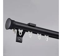 Système de rail de rideau en aluminium noir pour montage mural et au plafond, supporte jusqu'à 40 kg, comprend des rouleaux silencieux, des supports de fixation, des vis et des embouts - Parfait pour