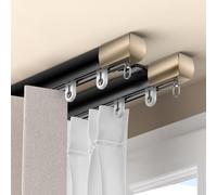 Système De Rail De Rideau Robustes 70 À 600cm, Montage Au Plafond À Double Rail Pour Diviseur De Pièce De Salon Et De Chambre À Coucher Tringle À Rideaux(Black,4.3FT/130CM)