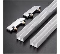 Système de rail for vitrine à porte coulissante, double en verre 5 mm d'épaisseur, avec accessoires jante alliage d'aluminium(140cm/55.1in)