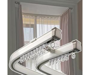 Système de rail incurvé pour rideau de baie vitrée - Rail réglable en alliage d'aluminium de 2,9 m, support au plafond/mur, design flexible pour un arrangement parfait de draperie