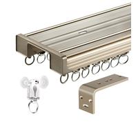Système de rails silencieux à double ain, tiges en aluminium pour chambre à coucher et salon, séparateur de 100 cm, couleur champagne - Design lisse et élégant