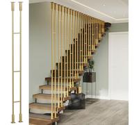 Système de rampe d'escalier moderne - Rails de rampes en métal avec colonnes carrées pour intérieur/grenier, montage au plafond/au sol, finition dorée, matériel inclus (H-45 cm)
