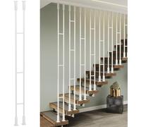 Système de rampe d'escalier moderne - Rails de rampes en métal blanc avec colonnes carrées et balustres pour intérieur/grenier, montage au plafond/au sol, matériel inclus (1,4 m H x 140 cm)