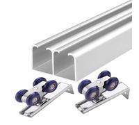 Système de rangement coulissant à double porte battante 3 4 5 6 7 8 9 10 pieds, Kit de quincaillerie pour portes de placard à double fermeture(Silver,4.5ft/137cm)