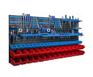 Système de rangement mural 173 x 78 cm, supports à outils, 50 pièces. Boîtes empilables, étagères de rangement pour vue, plaques murales extra solides, étagère extensible, étagère d'atelier, étagère