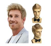 système de remplacement de cheveux pour hommes Perruque for hommes hommes perruques blondes naturel moelleux couches cheveux synthétiques quotidien Halloween postiche pour hommes