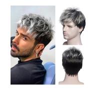 système de remplacement de cheveux pour hommes Perruques synthétiques courtes bouclées for hommes, respirantes et résistantes à la chaleur, perruque quotidienne ombrée for hommes postiche pour hommes(