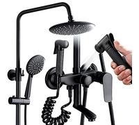 Système de robinet de douche de mixage de salle de bain 22 cm Round Round Rain Shower Mode 3 Mode avec shower Riser Rail Kit avec pulvérisateur Baignoire douche Boucheur Set System System-Black, noir