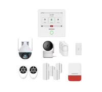 Système de sécurité AM341 avec Centrale AM301, contacteurs de Porte, détecteur de Mouvement, caméras et sirène extérieure