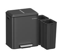 Système de séparation des déchets de cuisine SONGMICS, 2 x 15 L, 2 compartiments pour le recyclage et les ordures résiduelles, poubelle, bac intérieur, acier, couvercle à fermeture silencieuse, grand