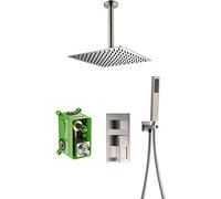 Système de showershower manuel, système de douche monté sur plafond comprenant 10 "la tête de douche de pluie, des corps de soupape préinstallés, une douche à main, un système de douche de pluie