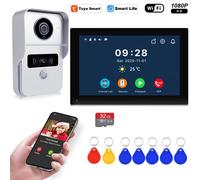 Système de sonnette vidéo Wifi sans fil, caméra de porte d'interphone 1080P, écran tactile de 7 pouces, interphone vidéo carte 32GB pour la maison 4 fils