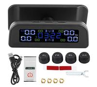 Système de surveillance de la pression des pneus à énergie solaire pour voitures avec 4 capteurs externes - Écran LCD haute définition TPMS avec surveillance de la pression et de