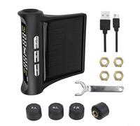 Système de surveillance des pneus solaire TPMS avec écran LCD, 4 capteurs externes sans fil, double charge USB et solaire, 6 modes d'alarme pour pression et température, compatible avec voiture