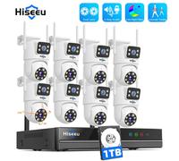 Système de surveillance Hiseeu H.265 10CH NVR 3K 6MP avec caméra IP PTZ intelligente à double objectif, vision nocturne couleur, suivi automatique, système CCTV WiFi 10CH NVR 4 Cameras